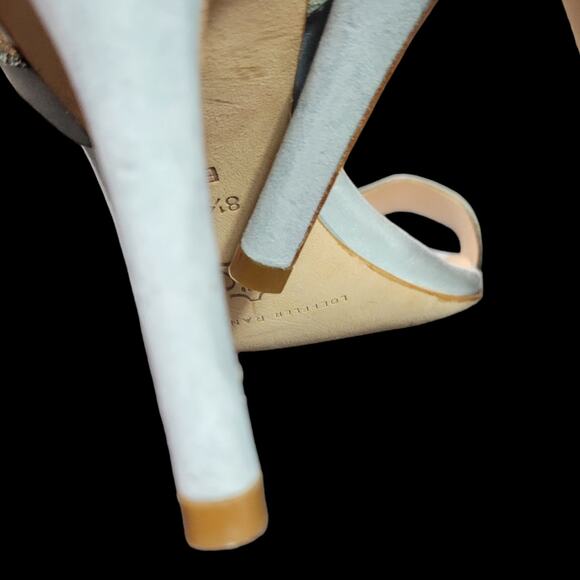 Loeffler Randall Reina Heel Blue Sandals Ankle Strap Leather Wavy Scalloped 8.5 - Picture 12 of 15